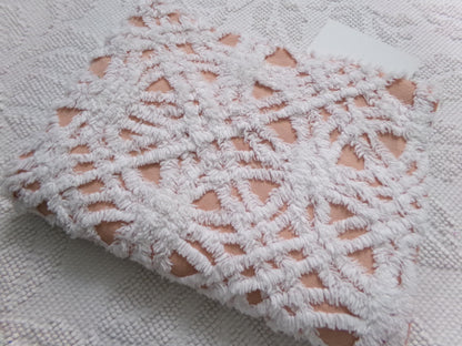 Cozy Peach & White Vintage Chenille Bedspread Fabric, Plush Geometric Quilt Material 18" x 24"