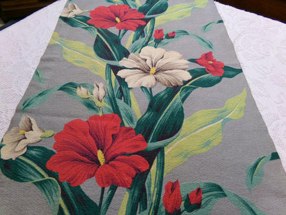 Vintage Barkcloth Fabric in a Bold Tropical Hibiscus Design