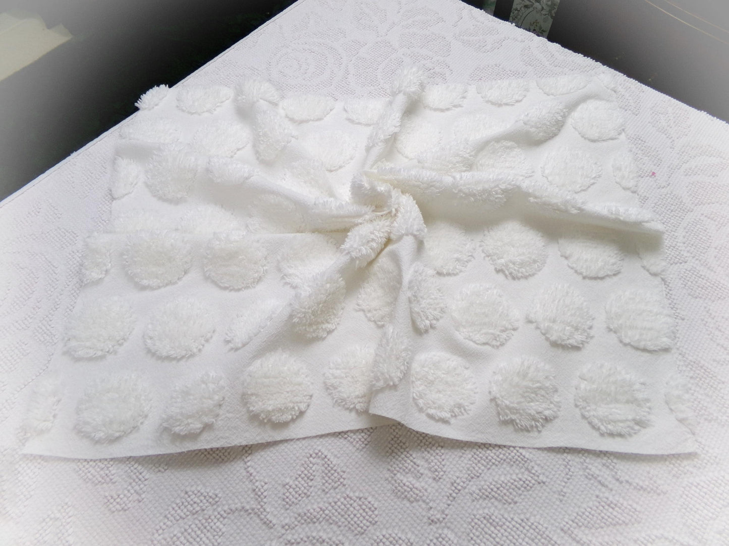 Marshmallow Puffs White Chenille Fabric Vintage Style Giant Dots 18x24"