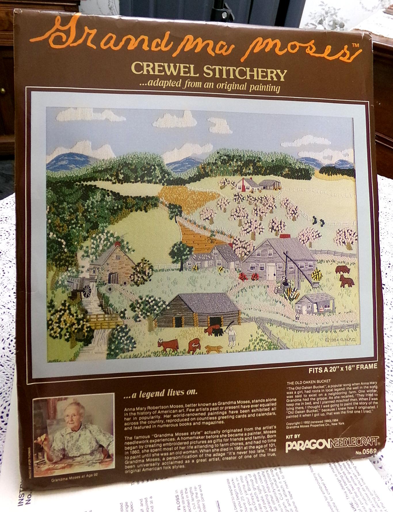 Paragon The OLD OAKEN BUCKET Crewel Embroidery Kit 0569 Vintage Grandma Moses Design