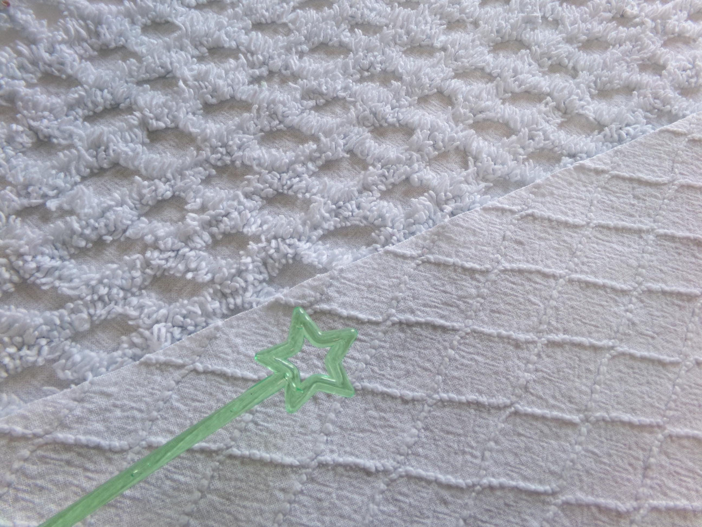 Vintage Cool Blue Chenille Fabric, diamond lattice pattern, sewing craft quilt material, 19" x 24" piece