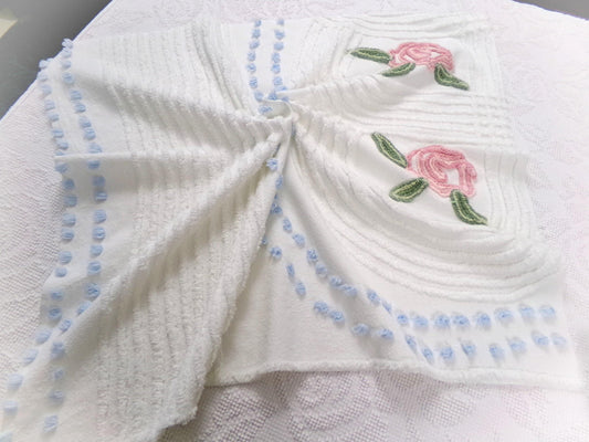 Cottage Rose Vintage Chenille Fabric Quilt Material, 26" x 23" piece
