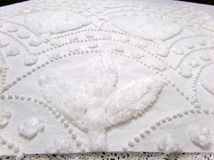 Dainty Vintage Chenille Fabric, Creamy Botanical Leaf Pearl Dots, 20x20" Piece
