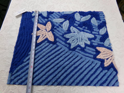 mystical blue vintage chenille bedspread fabric, plush lux star lily florals, 18" x 22" piece