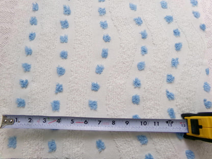 Vintage Chenille Fabric Piece, Shabby Lightweight Blue & White Wave Dots, 16" x 23"