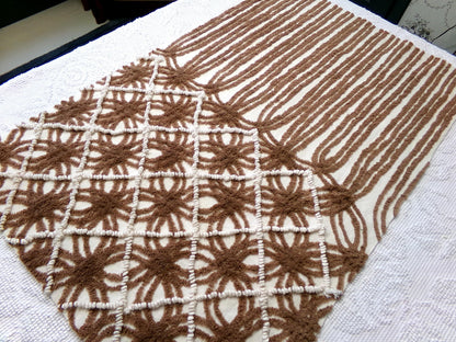 vintage brown chenille fabric: 18" x 28" contrast piece in mocha w/ tiny vanilla pearl pops, cute for teddy bears, quilts, crafts