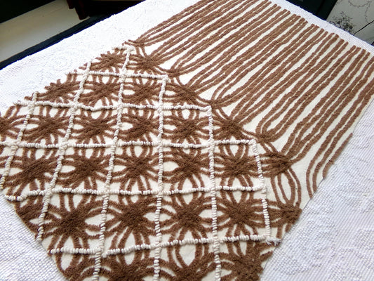 vintage brown chenille fabric: 18" x 28" contrast piece in mocha w/ tiny vanilla pearl pops, cute for teddy bears, quilts, crafts