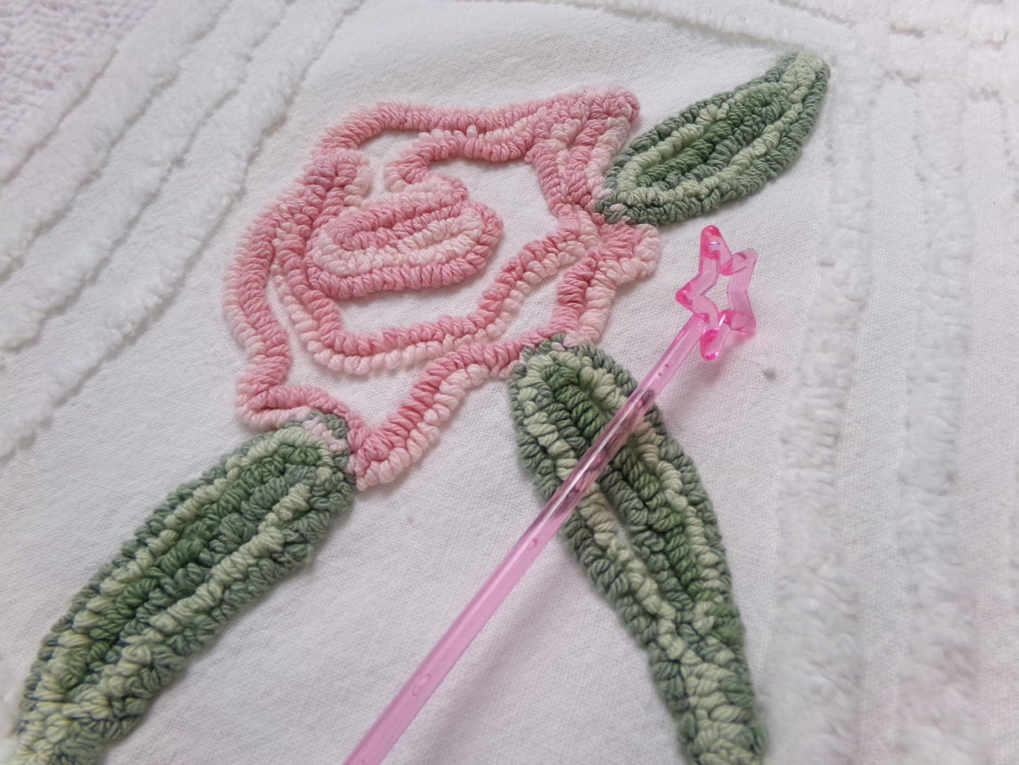 Cottage Rose Vintage Chenille Fabric Quilt Material, 26" x 23" piece