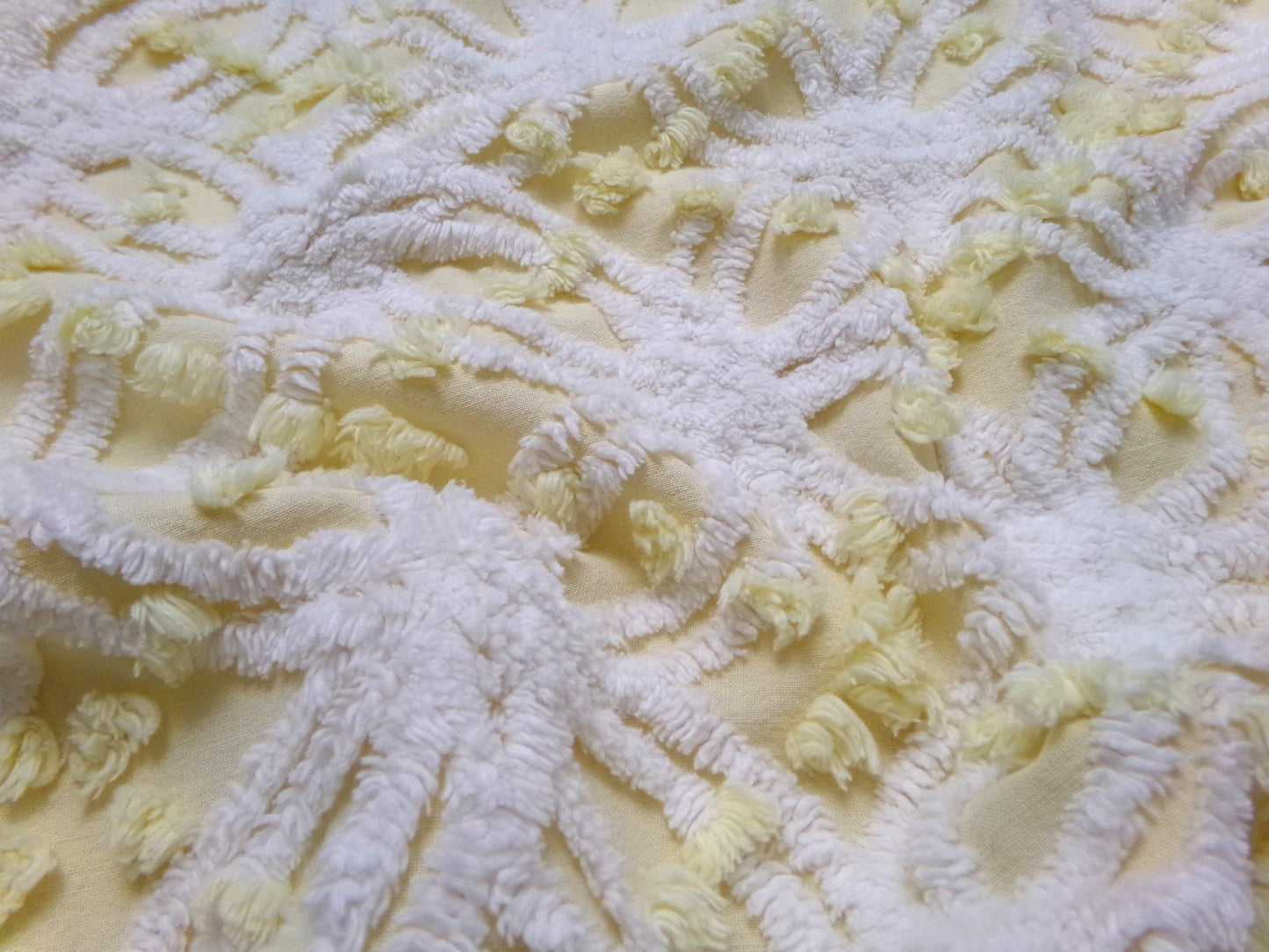 Vintage Sunny Yellow Chenille Fabric Piece, Textured Sewing & Quilt Material 18" x 24"