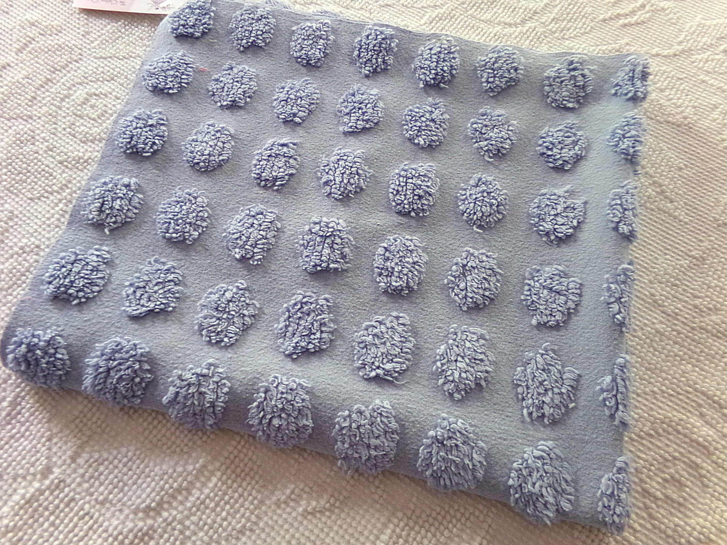 big blue coin pops chenille fabric, vintage style dots on serene blue cotton, 18" x 24" piece of sewing material for crafts & quilting