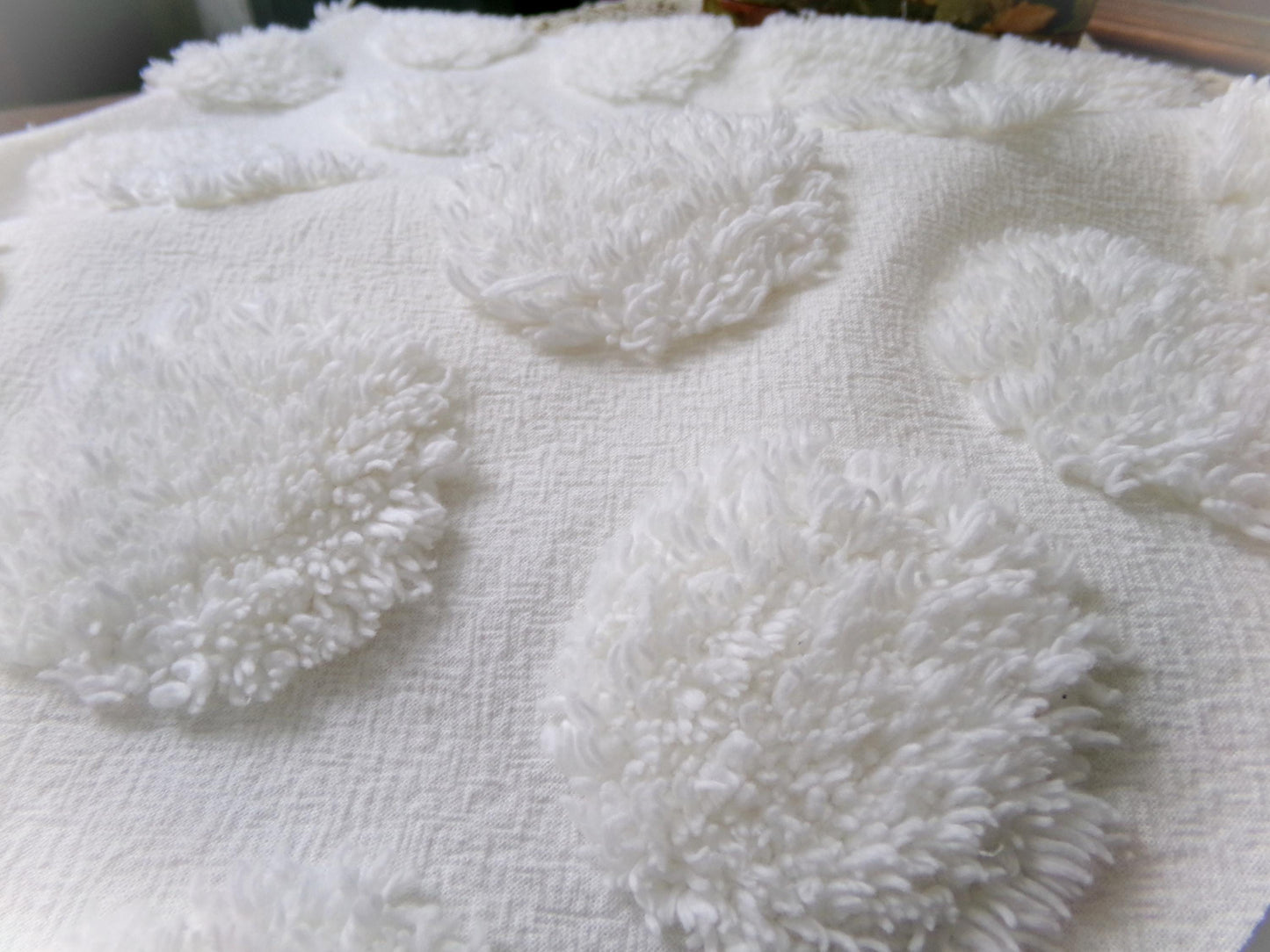 Marshmallow Puffs White Chenille Fabric Vintage Style Giant Dots 18x24"
