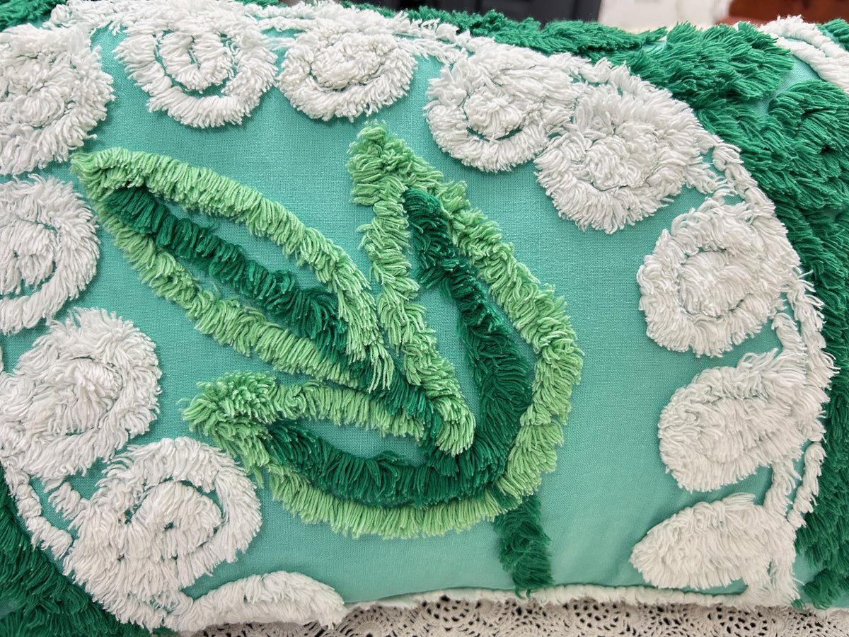 Botanical Green Vintage Chenille PIllow Cover, Rectangle 12x16" Design