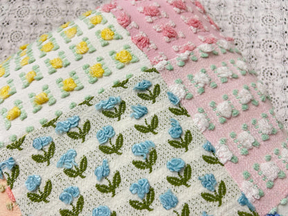 Vintage Rose Chenille Pillow Cover, 16" Square Reversible Patchwork Floral Design