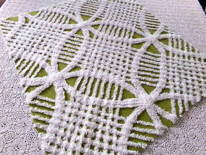 Boho Olive Army Green Vintage Chenille Fabric, 22" x 20" inch Piece, Retro 1970s Hippie Vibes