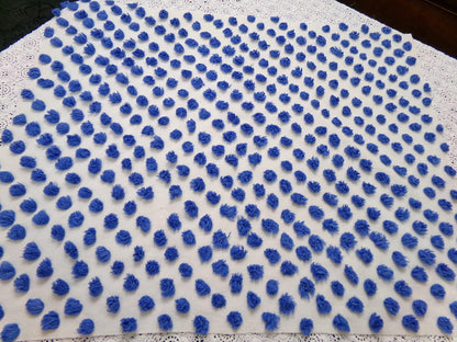 royal blue pops vintage chenille bedspread fabric handtufted white cotton 20x24"