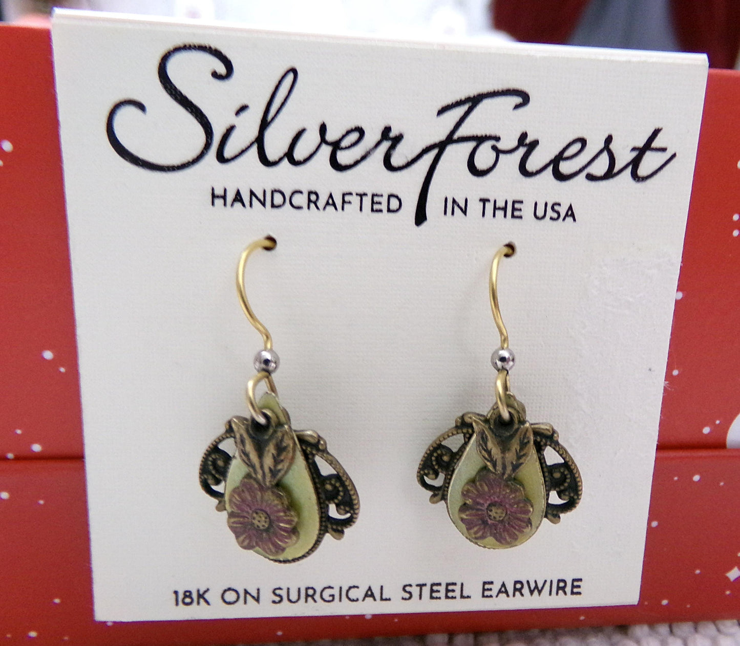 Layered Floral Dangle Pierced Earrings, Boho Vintage Style Silver Forest Made in USA