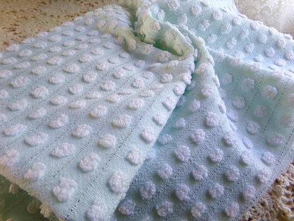 vintage chenille bedspread fabric cool aqua white pops silver lurex 18x24"