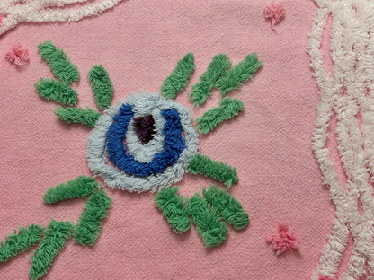 Vintage Pink Floral Chenille Fabric, Cottage Style 20x30" Quilting Sewing Textile