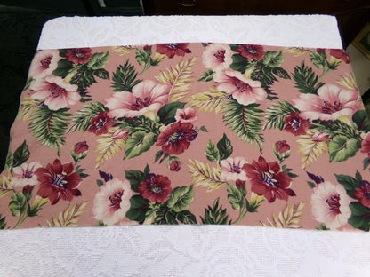 Vintage Barkcloth Fabric Mauve Tropical Hibiscus Floral Island Cottage Shabby 17x36"