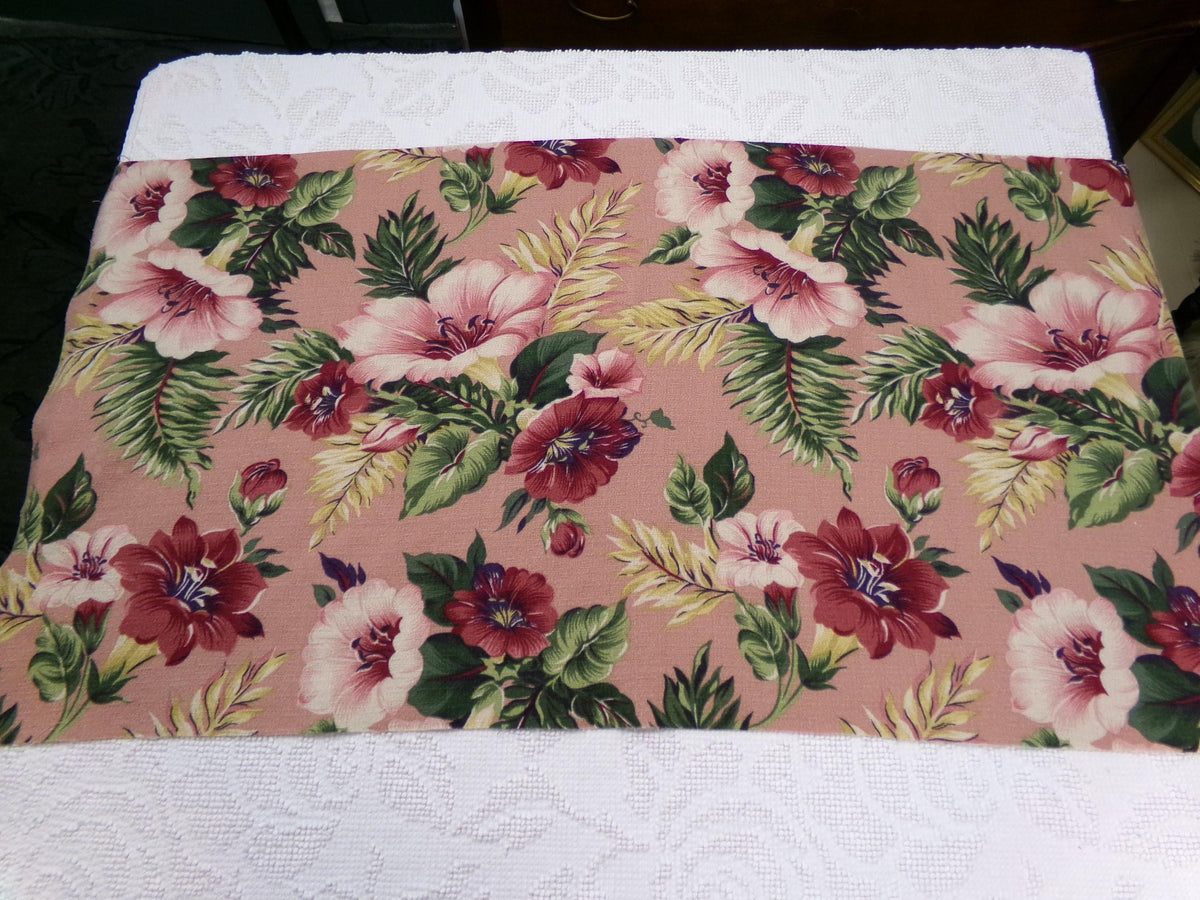 Tropical Barkcloth Fabric Vintage Style Shabby Mauve Hibiscus Floral 17x36"