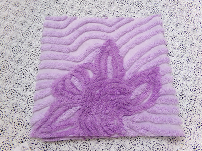 Lilac Floral Vintage Chenille Bedspread Fabric Piece 10.75x22" Plush Sewing Material