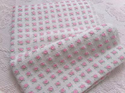 Shabby Tiny Tuft Pink Rosebud Vintage Chenille Fabric, Mini Rose Pattern, 20" x 12"