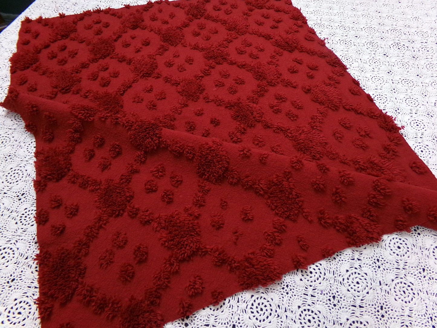 Cranberry Red Vintage Style Chenille Fabric 18x24 Geometric Dot Quilt Material