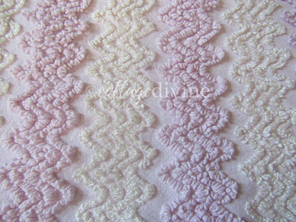 Boho Blush Pink Vintage Chenille Quilt Fabric, Iridescent Vanilla Zig Zags, 20" x 25" inch Piece