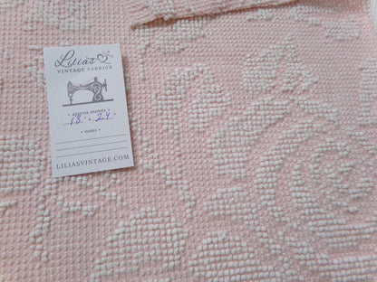 Pink Rose Vintage Hobnail Chenille Fabric Piece Cabbage Rose Reversible Shadow Design 18x24"