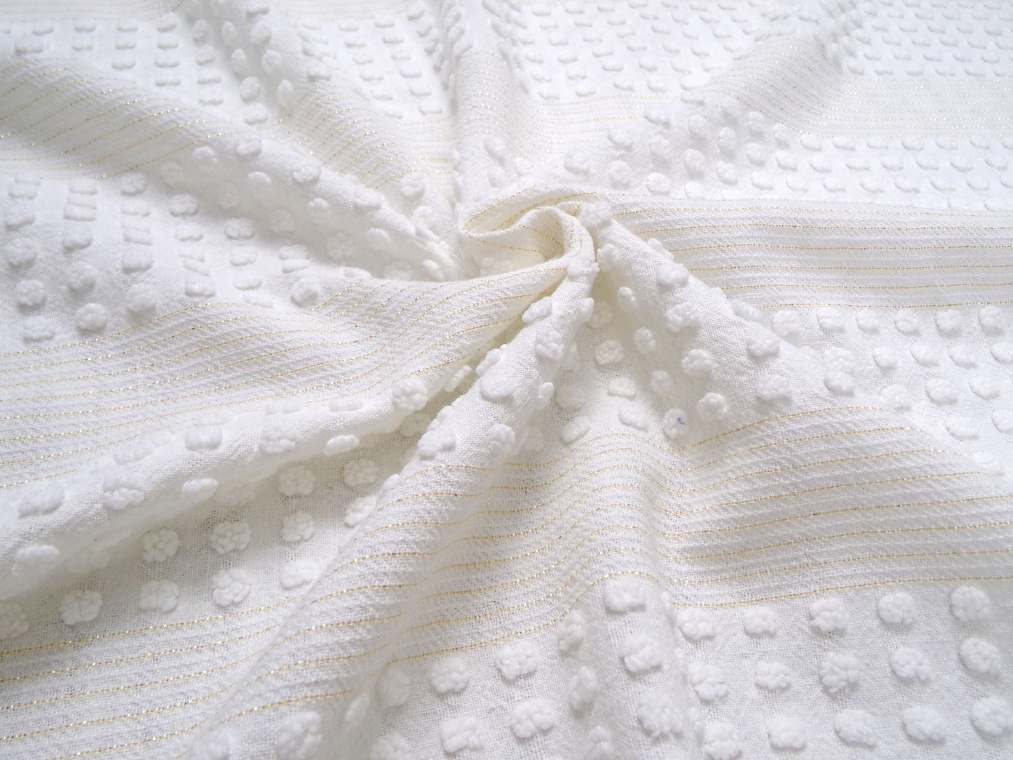 Vintage White Chenille Fabric Multisize Stripe Pops & Gold Metallic Accent, 18"x24"