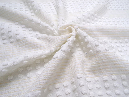 Vintage White Chenille Fabric Multisize Stripe Pops & Gold Metallic Accent, 18"x24"