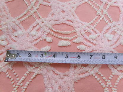 rose pink vintage chenille fabric, infinity links & pearl pops design 21" x 22"