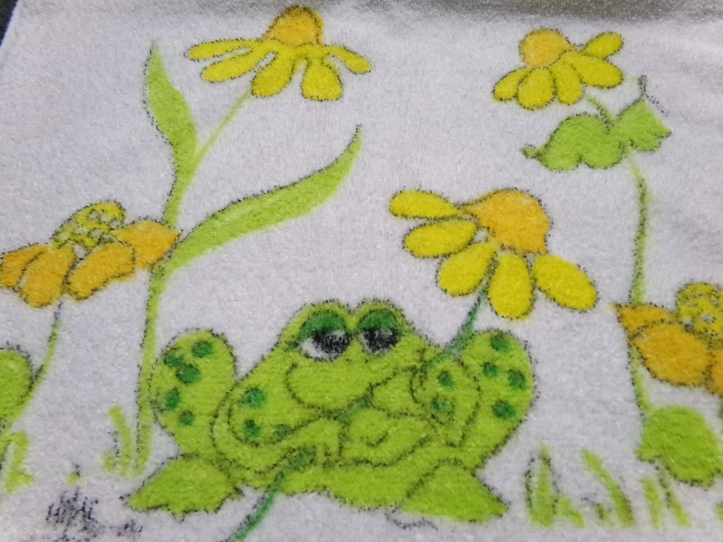 Vintage Frog Towel 1970s Boho Cannon Kitchen Hand Terry Towel 14X24" w/ Fringe