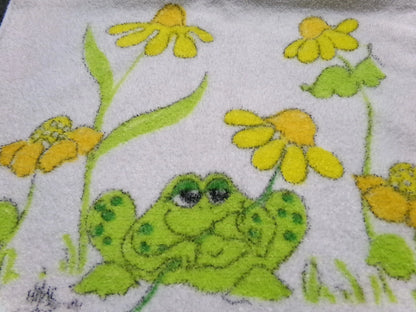 Vintage Frog Towel 1970s Boho Cannon Kitchen Hand Terry Towel 14X24" w/ Fringe