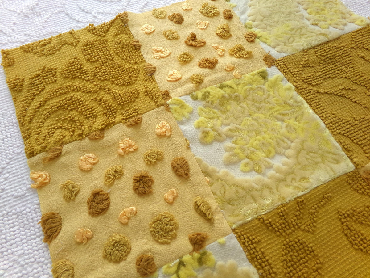 Vintage Velvet & Chenille Fabric Panel, Boho 16" Square Piece for Pillows, Quilts