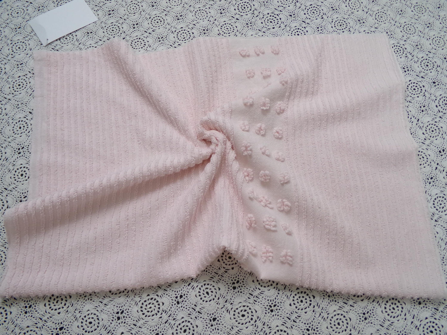 Pastel Pink Vintage Chenille Fabric Simple Dot Stripes Sewing Material 28" x 21"