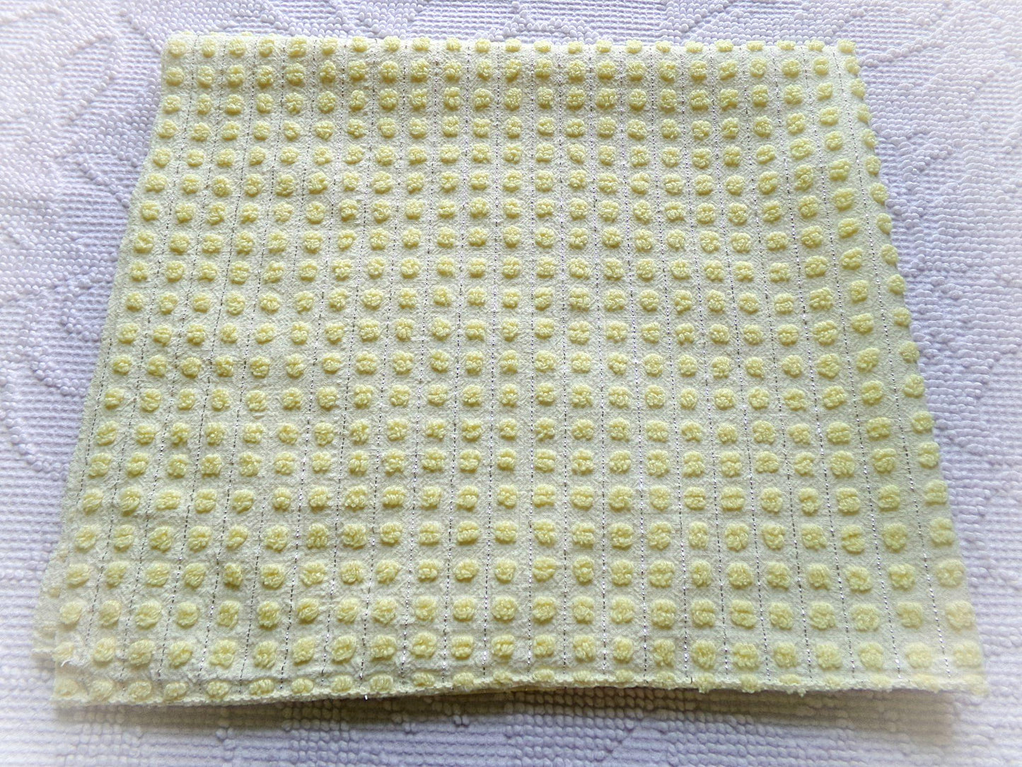 cheery cute yellow pops vintage chenille fabric, nubby dots & silver lurex, 18" x 24" cut piece of sewing material for quilting, crafts