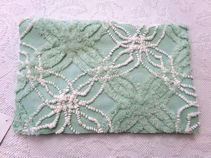 trendy jade green vintage chenille fabric: 18" x 24" piece w/ contrast spider rings for quilting, crafts