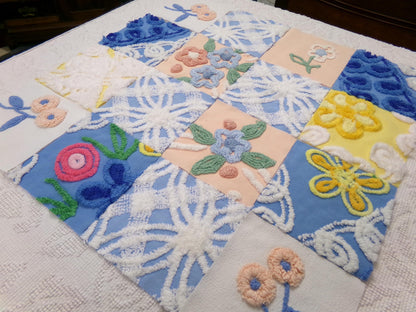Summer Floral Vintage Chenille Fabric Squares Set, 16 Quilt Blocks, 6" x 6" inches each, for Quilting, Sewing, DIY Pillows