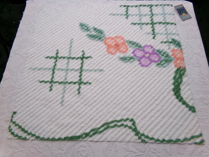 Unusual Floral Vintage Chenille Fabric, Geometric Abstract Sewing & Quilt Material 23" x 26" Piece