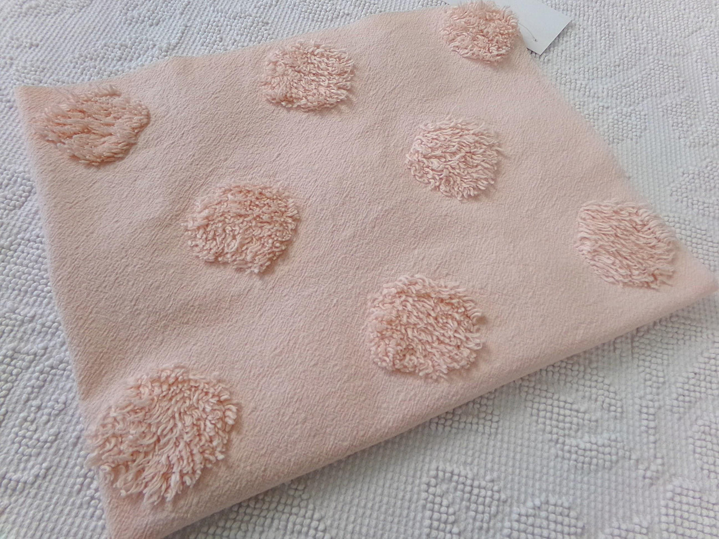 blush pink vintage style chenille fabric, large dot quilt sewing material, 18" x 24" piece