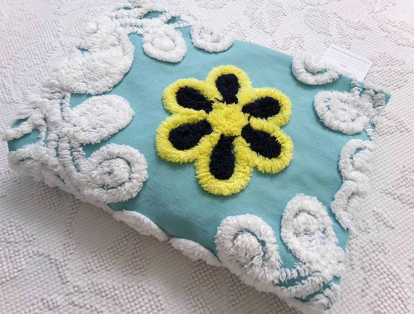 midnight seaspray vintage chenille fabric piece, plush sewing material 20" x 29"