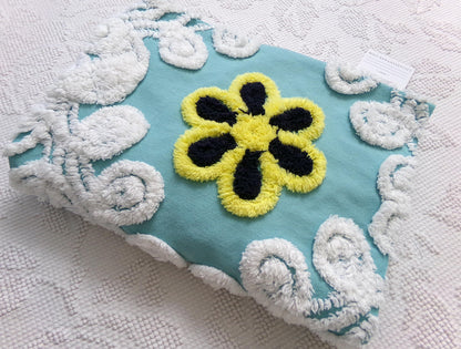 midnight seaspray vintage chenille fabric piece, plush sewing material 20" x 29"