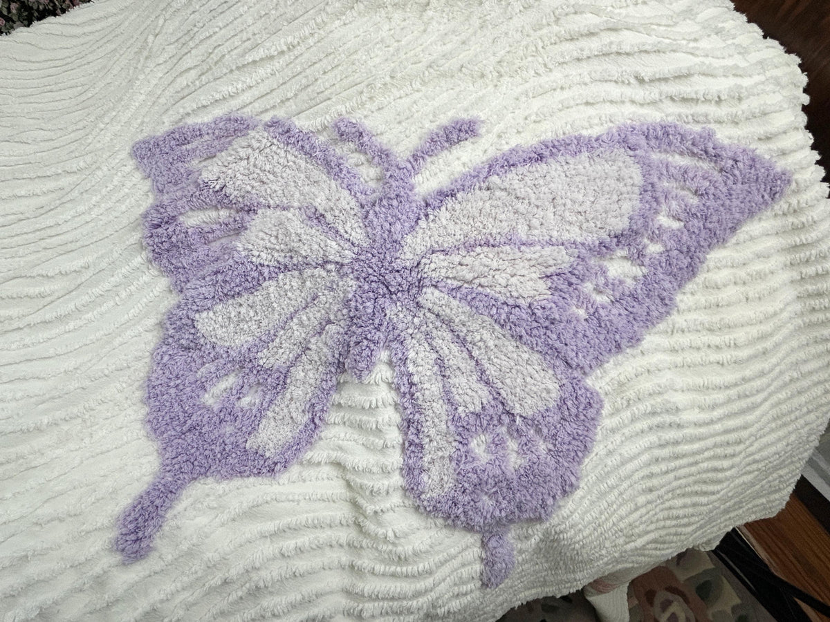 Butterfly Chenille Bedspread, Y2K Vintage Style Whimsy Butterflies, Full Queen Size