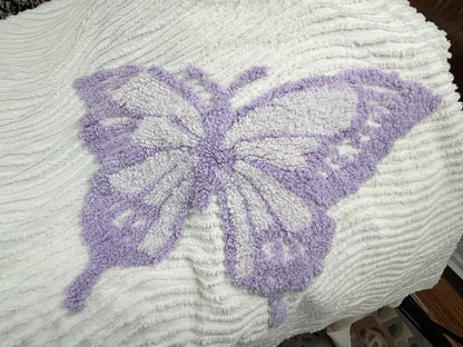 Butterfly Chenille Bedspread, Y2K Vintage Style Whimsy Butterflies, Full Queen Size