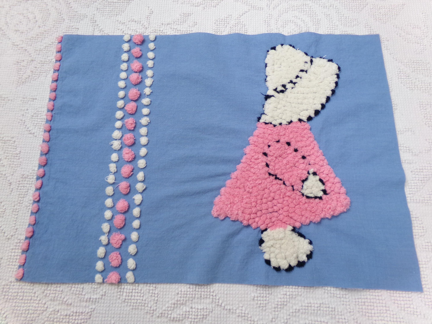 lone little girl vintage chenille bedspread fabric, quilt sewing material, 12" x 17.5"