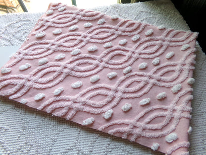 pink eternity link vintage chenille fabric, feminine romantic sewing material for quilts & pillows, 17" x 25" inch piece