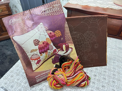 MUSHROOM PILLOW Boho Crewel Embroidery Kit, Vintage Paragon 0565 Dark Brown