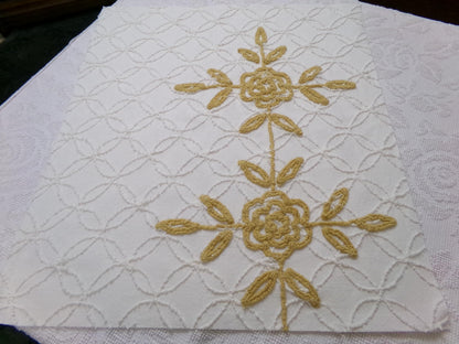 Vintage Chenille Fabric Piece, Compass Rose Sewing & Quilt Material 22" x 25"