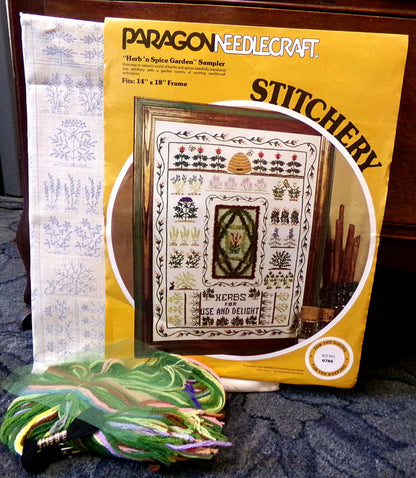HERB 'n SPICE Garden Crewel Embroidery Kit, Paragon 0786 Vintage Stitchery Sampler
